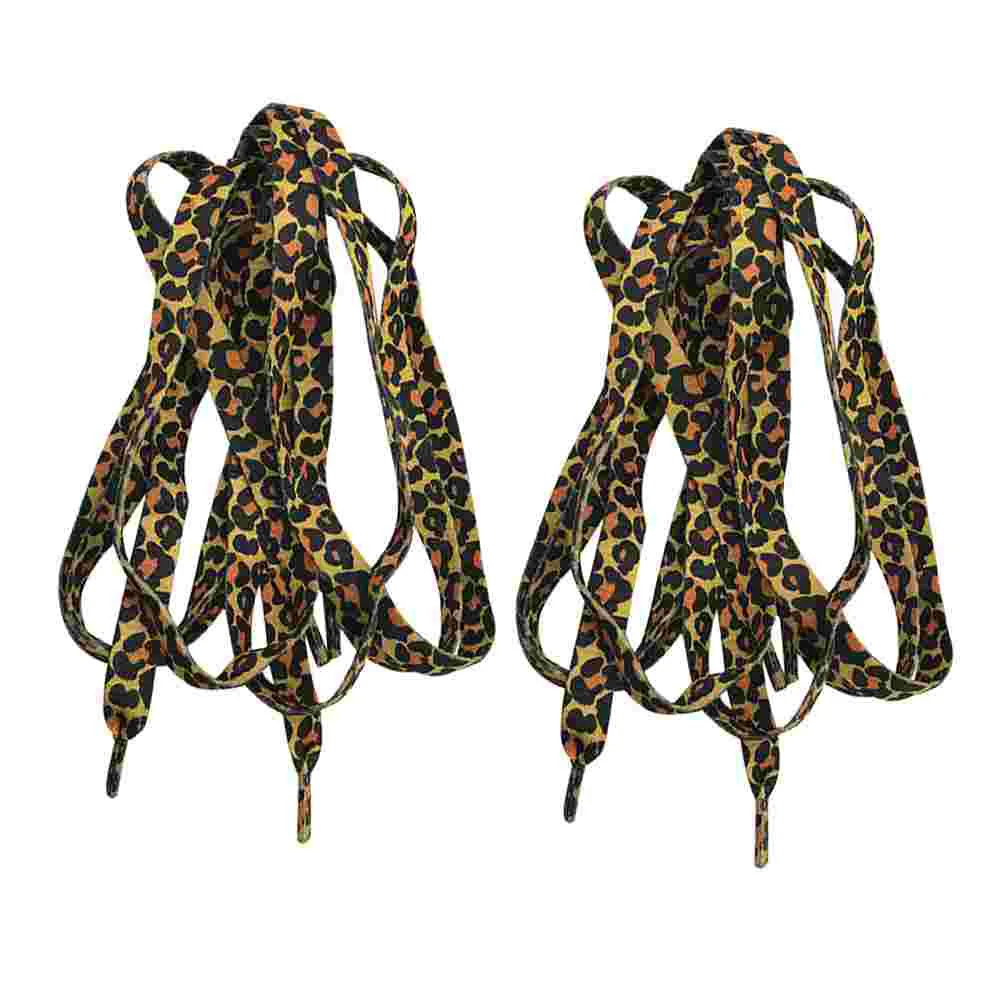 

2 Pair Leopard Lace Flat Shoelaces Classic Durable for Shoes Shoerack Fashion Polyester Accessory Miss Running