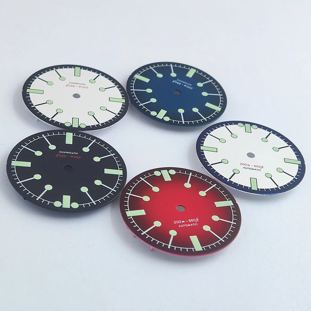 Logotipo diy 28.5mm mostrador de mergulho brilho verde mostrador retrô para relógio masculino acessórios de modificação para movimento nh35 nh36