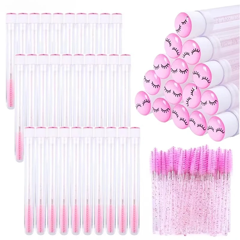100pcs Eyelash Brush Tubes Disposable Eyelash Brush Reusable Crystal Lash Brushes Replaceable Dust-proof Eyelash Extension Tools