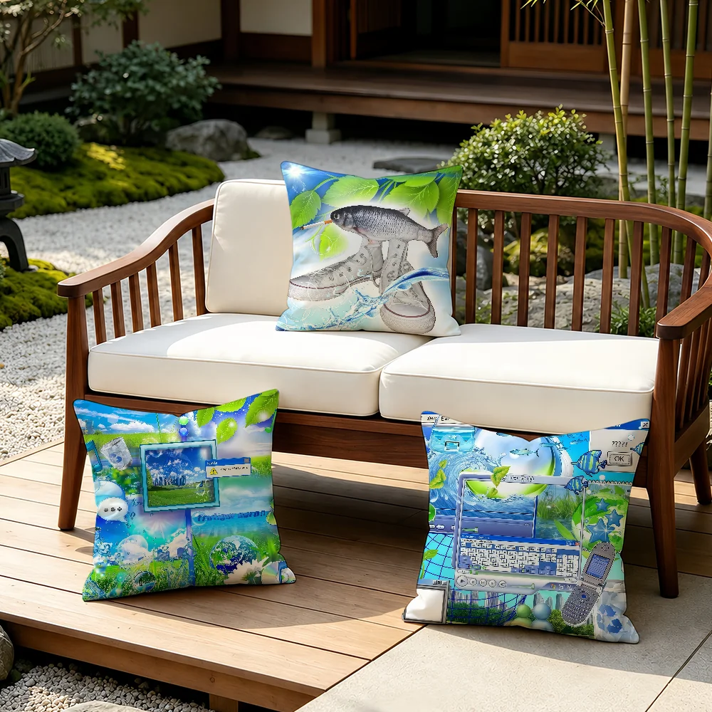 Tropical Preppy Frutiger Aero cushion cover Double Sided Printed Cushion Cover Minimalist Soft Skin Friendly Pillowcase