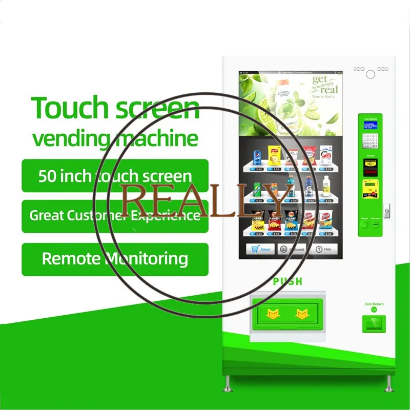 Coin Operated Big Screen Bottled Drinking Water Snacks Vending Machine with Bill Acceptor LCD Displays