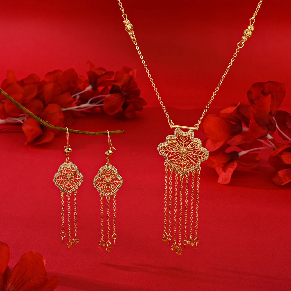 

Popular new zircon earrings necklace two-piece ladies wear Middle East Arab jewelry set to send holiday wedding gifts