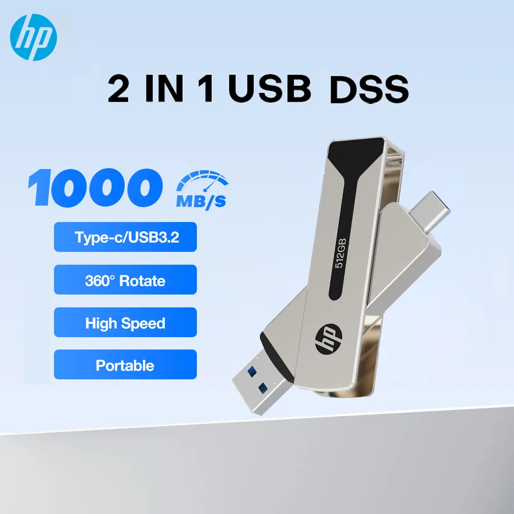

hp USSD Hard Drive 2 In 1 OTG Type C Metal Solid State U Disk 1000MB/S High Speed Mobile Flash Drive SSD 1TB 512GB Pen Drive