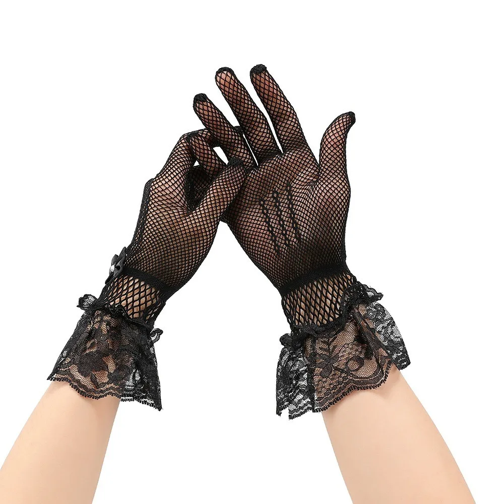 Новые кружевные ажурные перчатки, эластичные дышащие перчатки для невесты, сетчатые варежки с бантом, женские