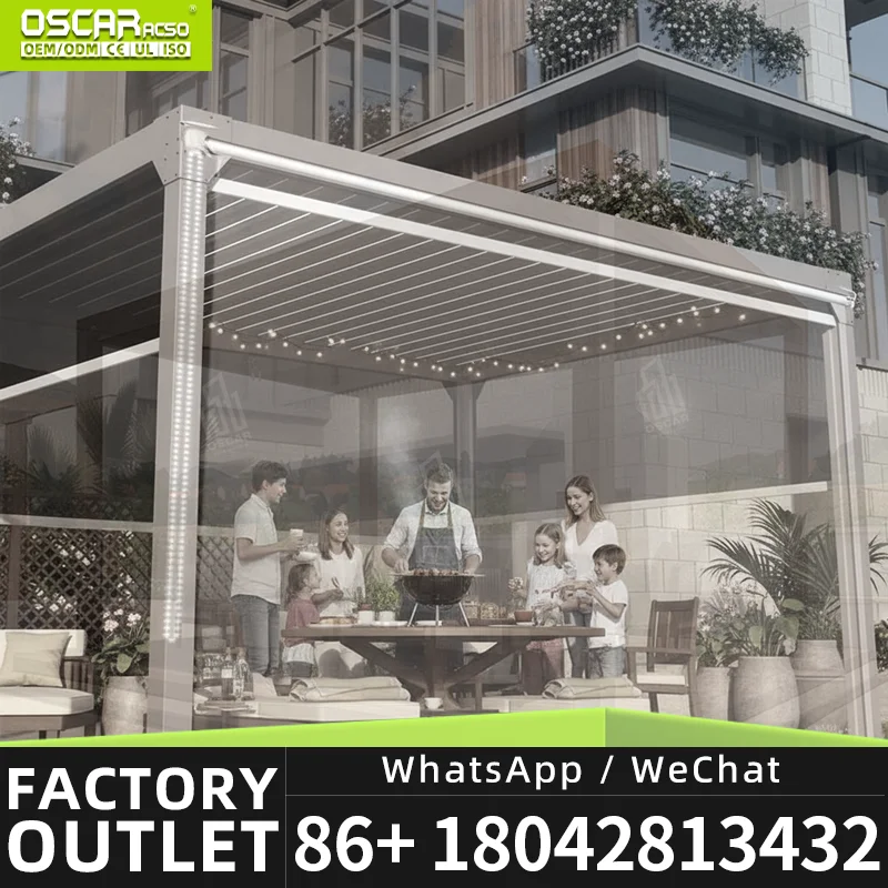Easily Installed Bioclimatic Waterproof Outdoor Aluminum Awning and Louvre Roof for Garden Patio Balcony pergola