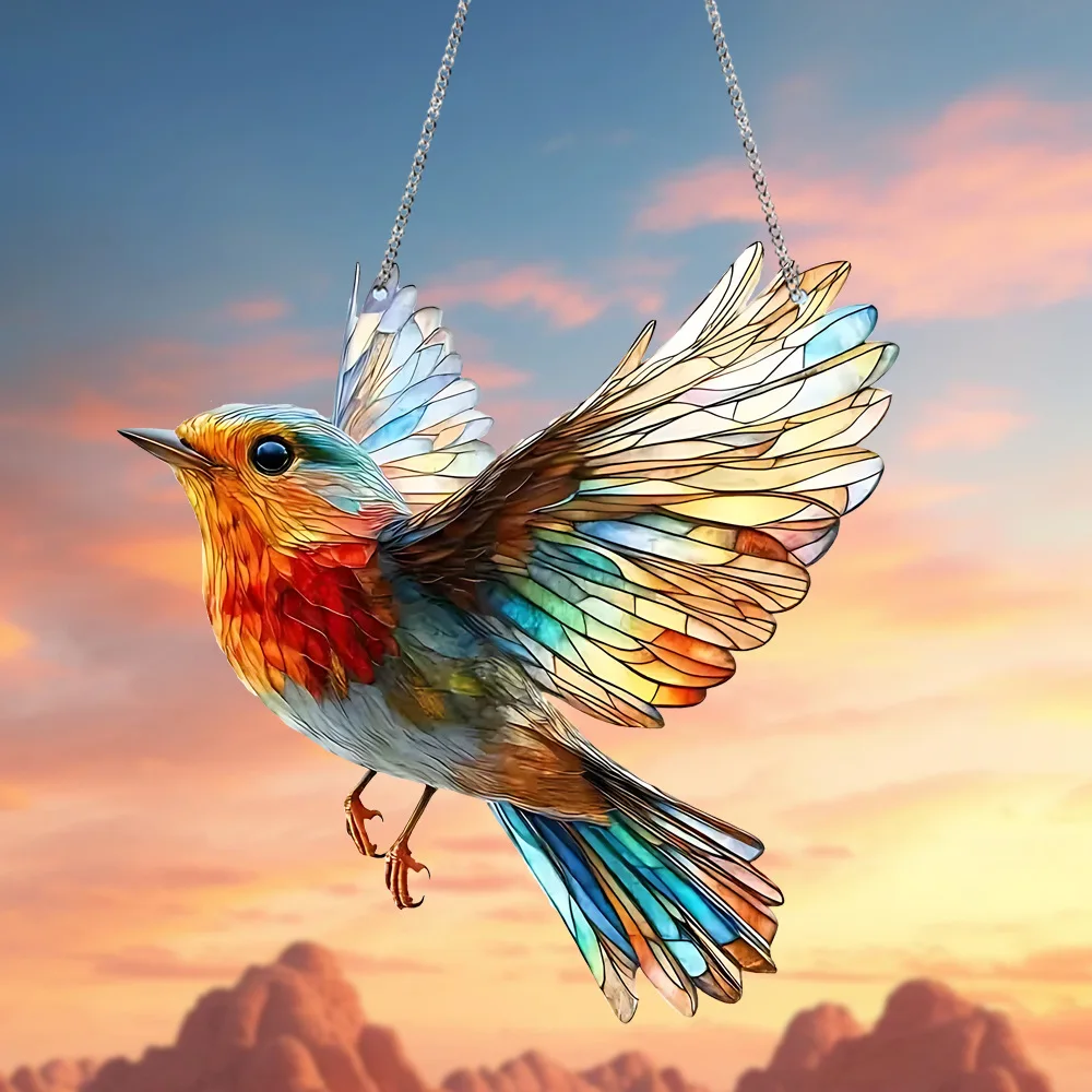 Charming Robin Bird Suncatcher - Acrylic Wall Art, Perfect Gift for Men & Women, Ideal for Garden, Home Office Decor - Detail 1