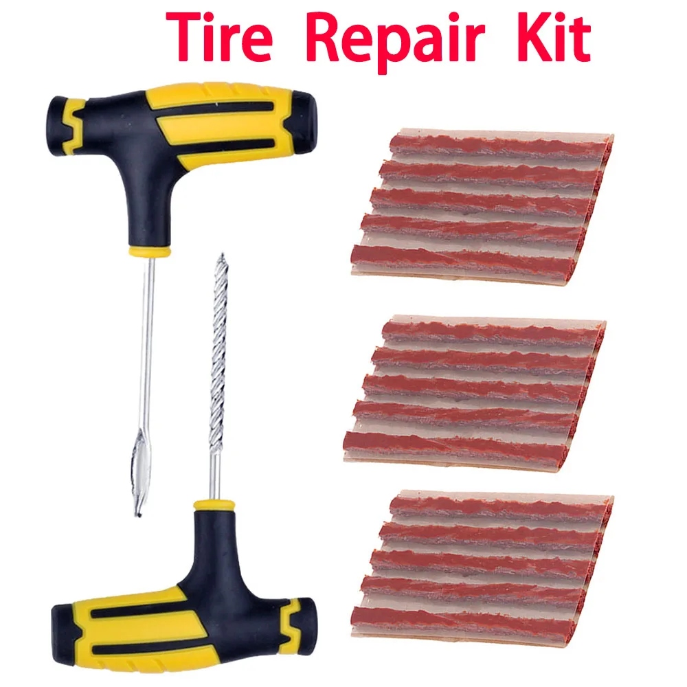 Car Tire Repair Tools Kit with Puncture Studding Plug Rubber Strips Tubeless Motorcycle Tyre Repair Tool Set for Auto Truck Tire