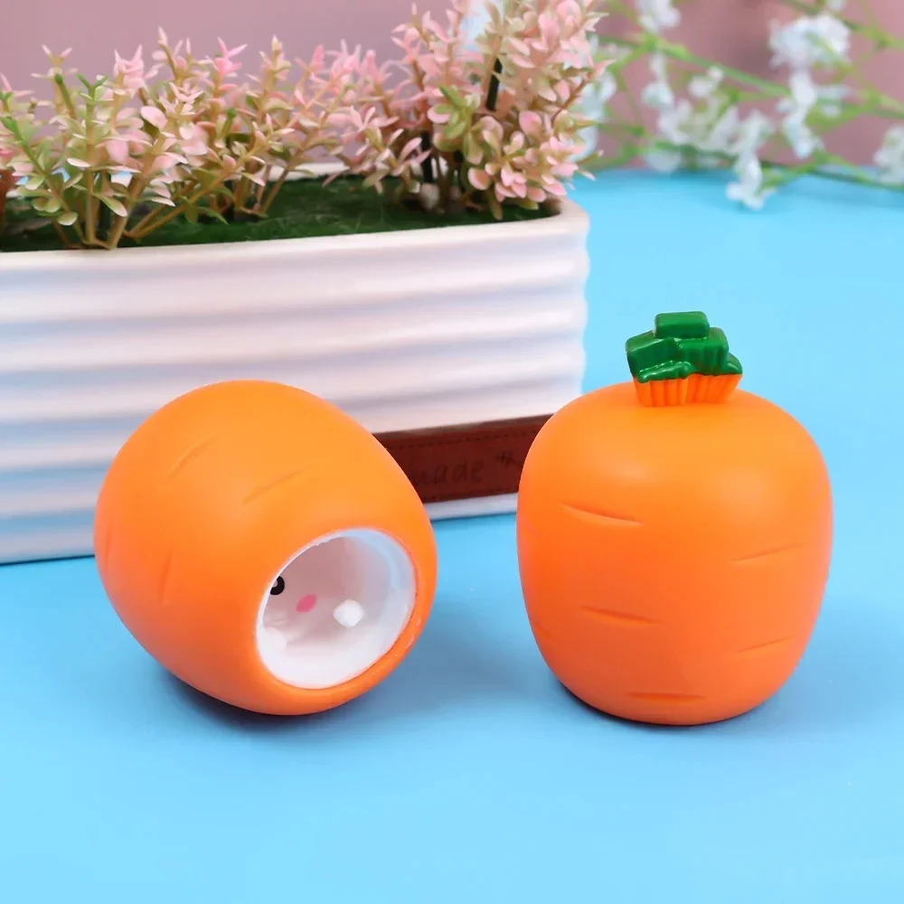 2pcs Squishy Carrot Rabbit Squeeze Telescopic Toys Kids Children\'s Radish Rabbit Cup Pinch Music Toy Creative Stress Relief Gift