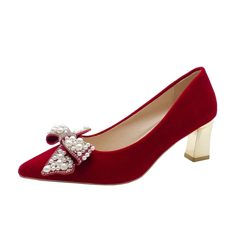 Sapatos de casamento vermelho vinho para mulheres, High End, Não cansado, High End, Moda ocidental, Saltos femininos franceses, Novo, 2024