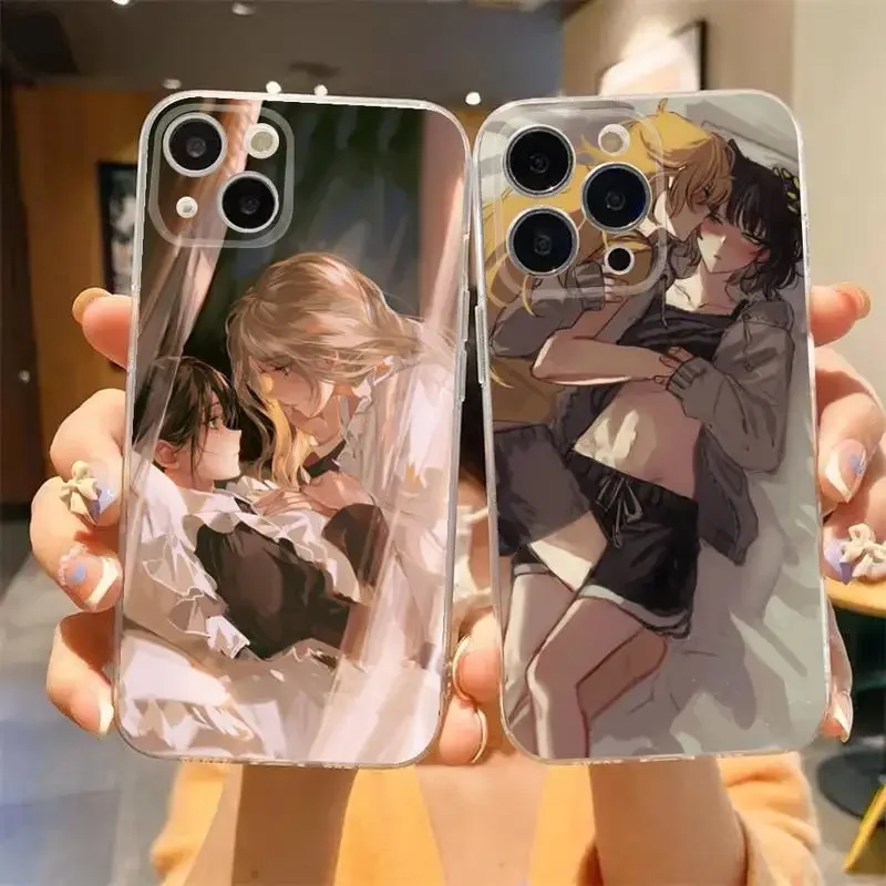 Anime Cute Girl Yuri Love Phone Case For iPhone 11 12 Mini 13 14 15 Pro XS Max X 8 7 6s Plus 5 SE XR Transparent Shell