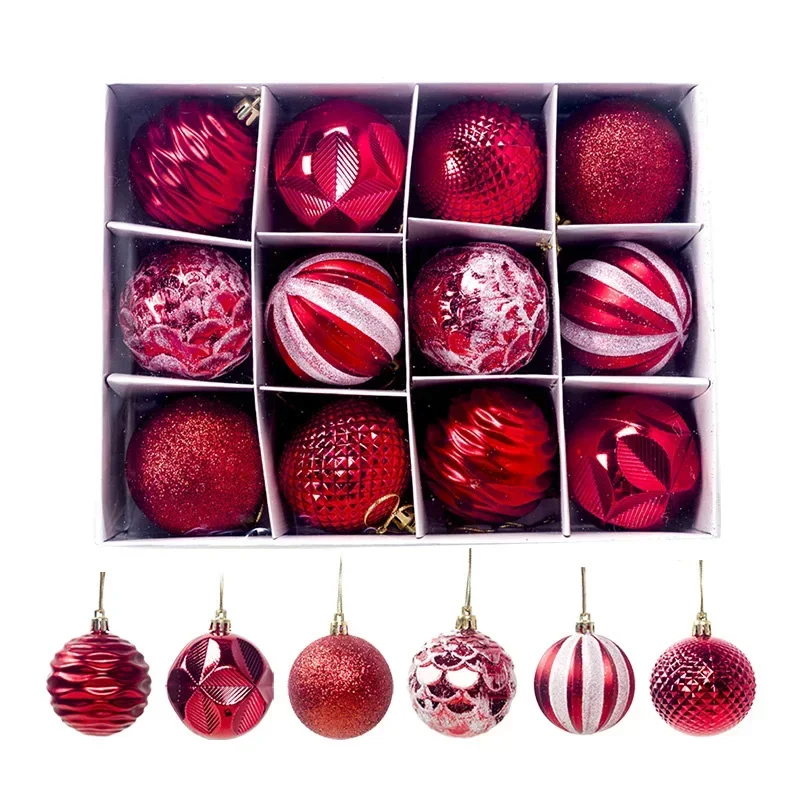 High-end Restaurant Christmas Balls Home Hotel Ornament PVC Tree 12Pcs/Set 60mm Decoration Hanging Mansion Party