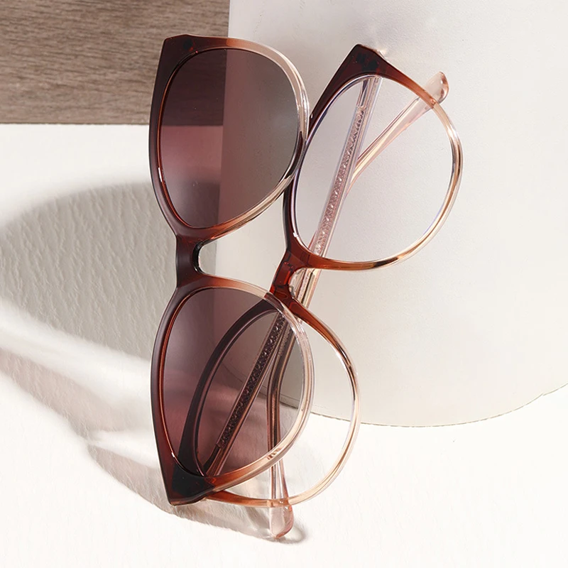 Fashion Reading Glasses Women  2 In 1 Magnet Clip Anti Blue Light Myopia Prescription Glasses Polarized Driving Sunglasses