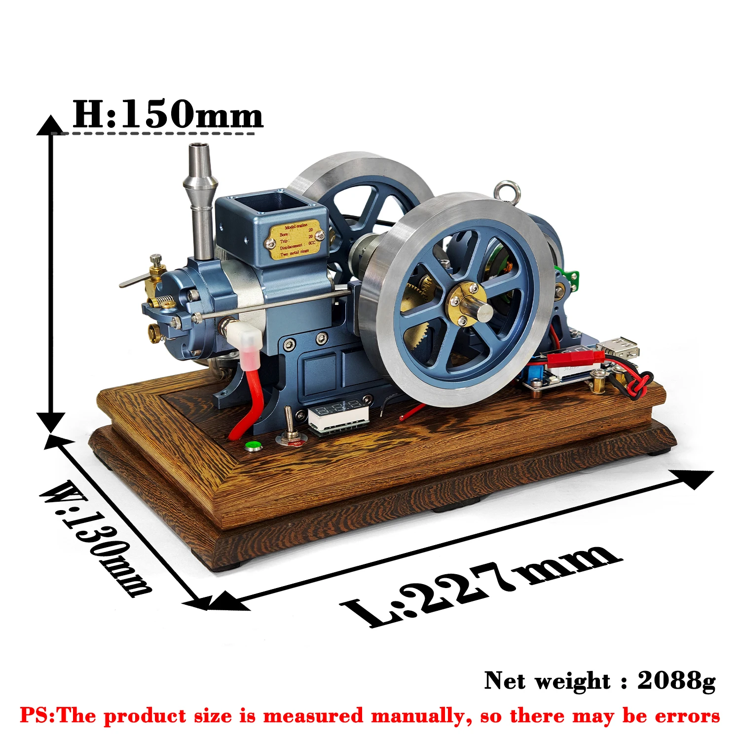 Retro Horizontal Engine Model Metal Single Cylinder Water Cooled Generator Startable and Speed Adjustable Engine Model Toy