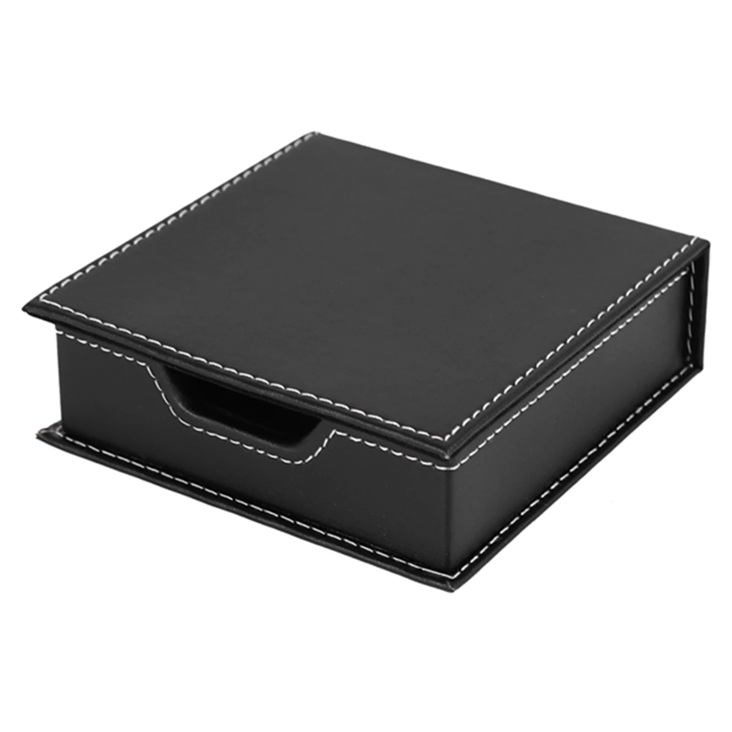 Black Leather Sticky Note Storage Box, Memo Box, Acessórios de Mesa, Organizador do escritório, Titular do cartão, Material Escolar