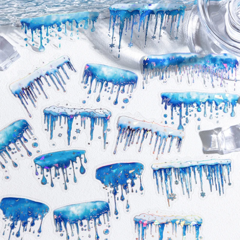 20Pcs/bag Laser Raindrop Ripple PET Sticker Scrapbook Journal Landscaping DIY Decoration Phone Case Art Diary Waterproof Decal