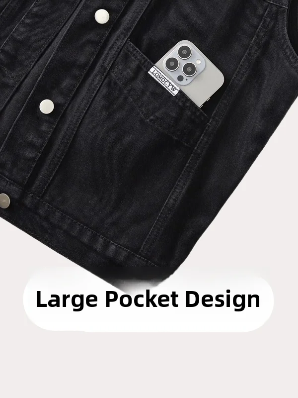 

Loose Casual Denim Vest Women's Autumn New Sle Versatile ket Design Faion Outerwear oulder Pad ort Length Cotton B...