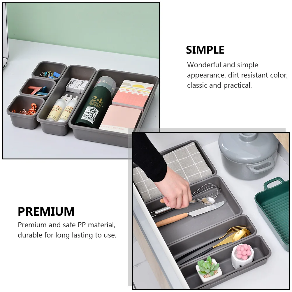 

8pcs Drawer Boxes Household Desktop Organizer Light Gray Pp Material Sundries Storage Container Home Space Saving