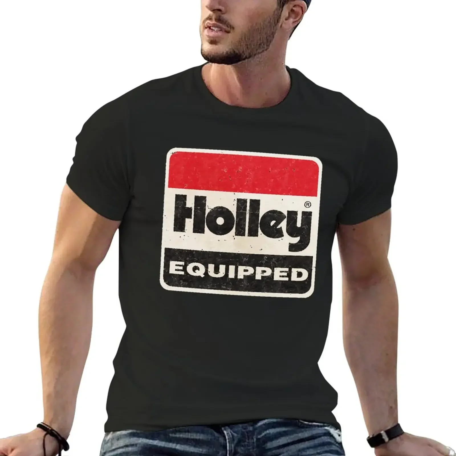 Hippie Clothes Tops Mens Big and Tall T Shirts Holley Equipped Essential Men Clothing Oversized Graphic T Shirts Summer Funny