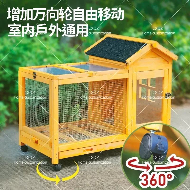 Outdoor Wooden Rabbit Cage Balcony Pet Villa Removable Chicken House Rain Sun Protection Luxury Nest