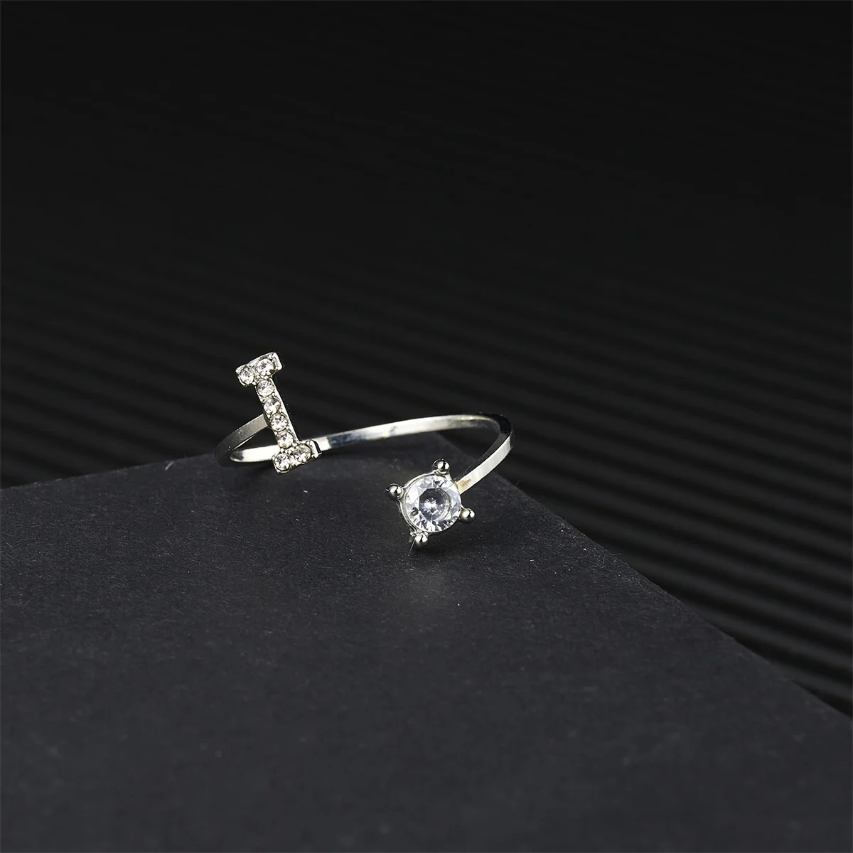 Silver Color Zircon Initial A-Z Letter Rings For Women 26 English Alphabet Adjustable Opening Ring Name Female Wedding Jewelry