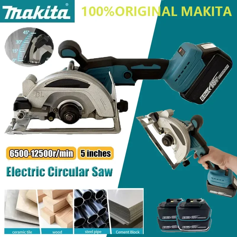 

Для аккумуляторной циркулярной пилы Makita 18В 125 мм, 5000 об/мин, бесщеточная, для деревообработки, с регулировкой угла реза до 45 градусов