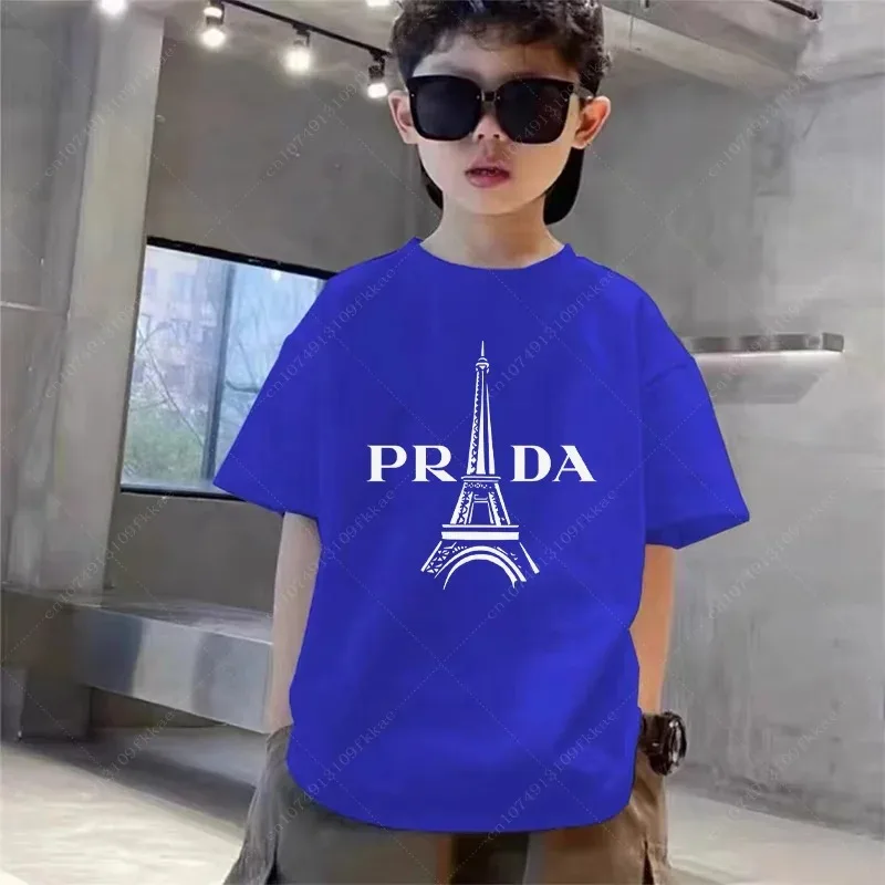 2024 New Kids T-shirt Cotton Luxury Brand Paris Print Shirt Summer Boys Girls Clothes Short Sleeves Kawaii Children Casual Tops