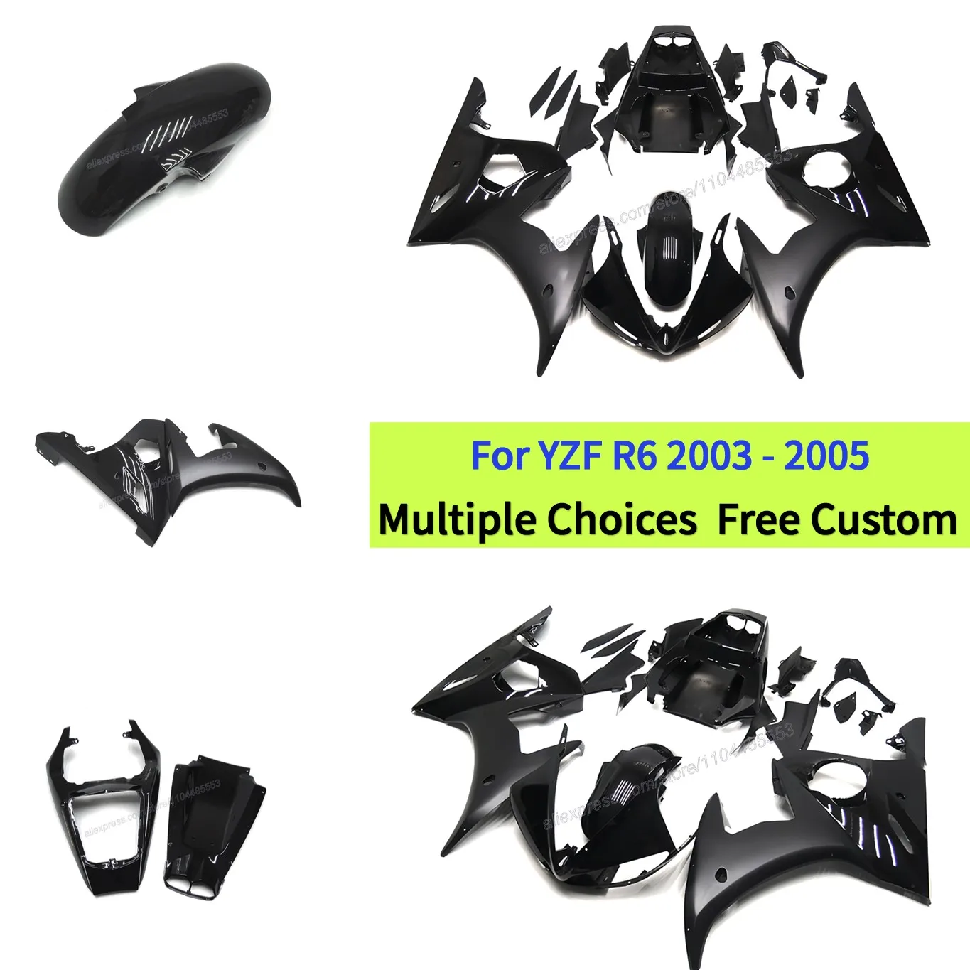 For Yamaha YZF R6 2003 2004 2005 YZFR6 Matte/Gloss Black ABS Fairings Kit 100% Injection Molding