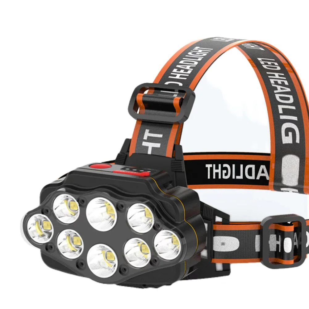 8LED ไฟฉายหัวที่มีประสิทธิภาพ USB ชาร์จโคมไฟหัวสว่างสูง 2400mAh Camping ค้นหาแสงสําหรับเดินป่าตั้งแคมป์กลางแจ้ง