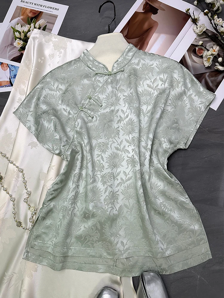 

Silk Linen irt Women's Embroidered High-End Sensation Zen Sle Button up Anti-Aging Improved Top Trendy