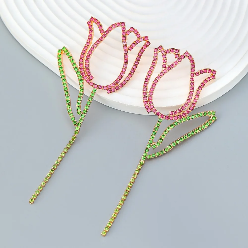 مجوهرات نسائية جذابة من حجر الراين ، قلادات سلسلة زهور ، أقراط مرصعة بالقرط ، جديدة