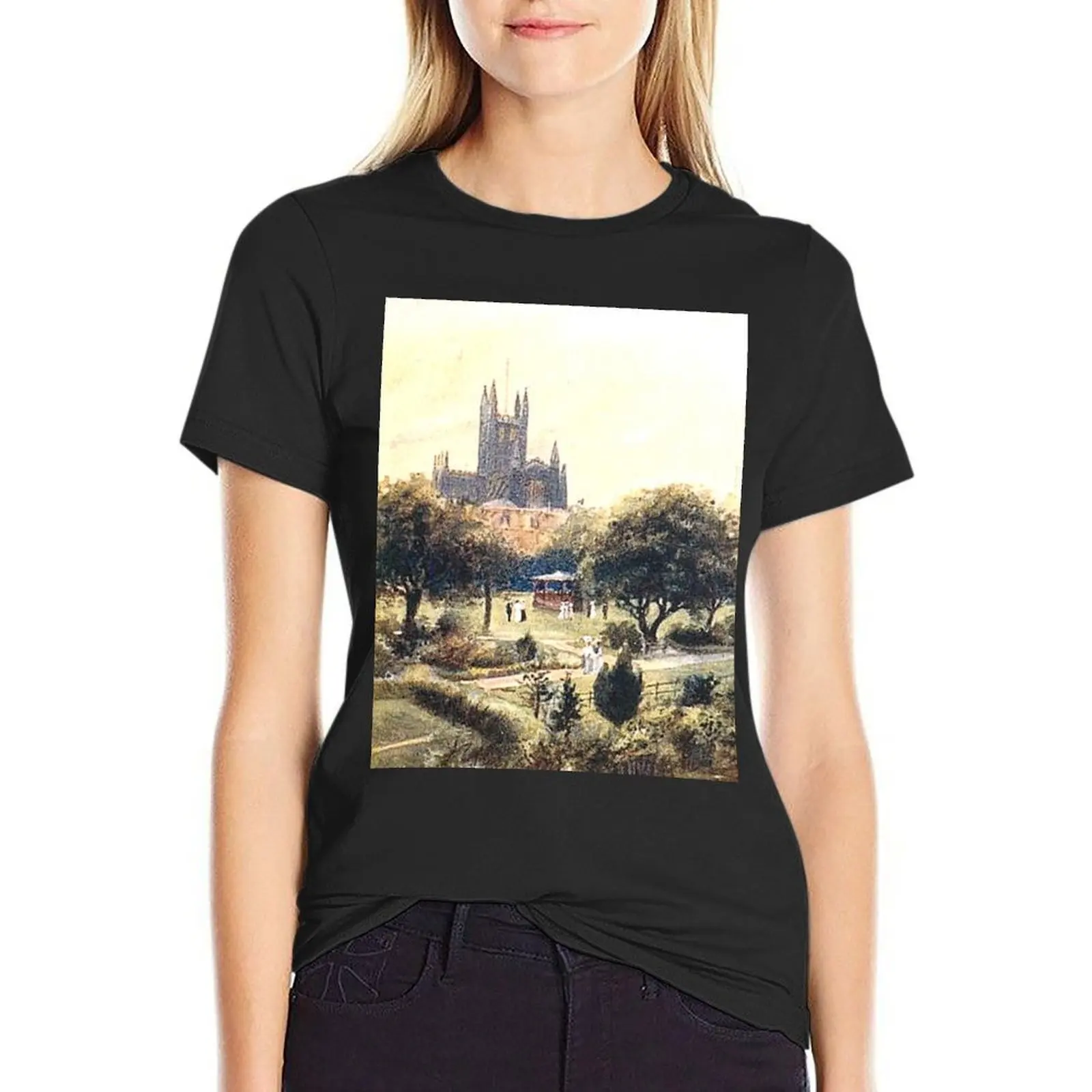 Bath Cathedral from North Parade Bridge, Bath, Somerset, England T-Shirt korean fashion summer tops cotton t shirts Women