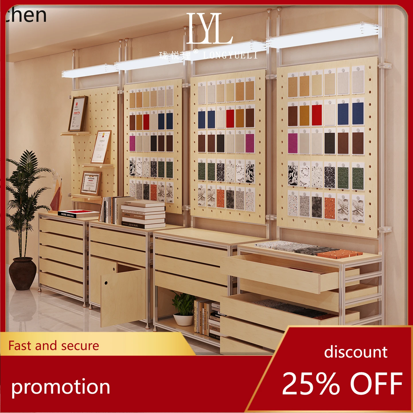 HT aluminum profile drawer display stand floor to wall display case commercial booth