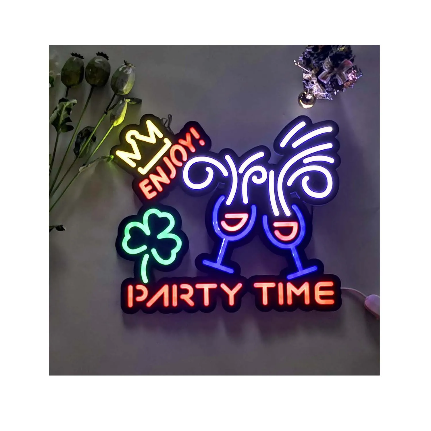 

Party Time Neon Lights Ultra-thin Design Four Leaf Clover LED Neon Sign is Suitable for Home Decoration or Office, Bar, Recreati