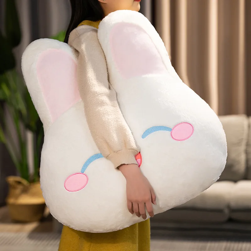 Washable Kawaii Rabbit Animal Plush Pillow Stuffed Emotion Grey Pink White Green Blue Cartoon Bunny Seat Cushion Decor Gift