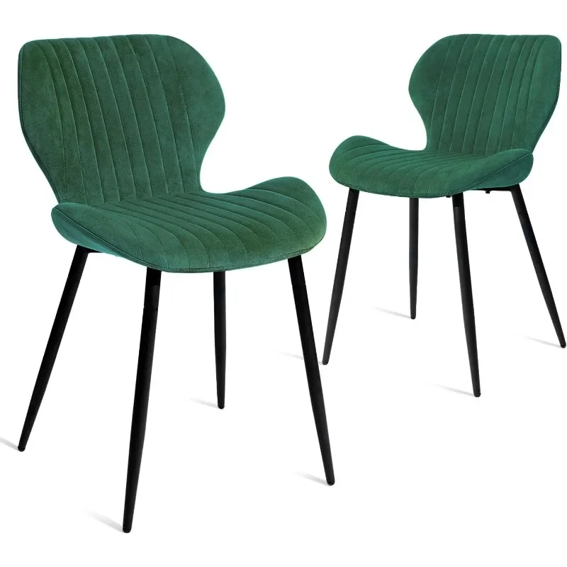 

Dining Chairs Mid Century Modern Leisure Upholstered Metal Legs for Kitchen Living Room, Set of 2, Green