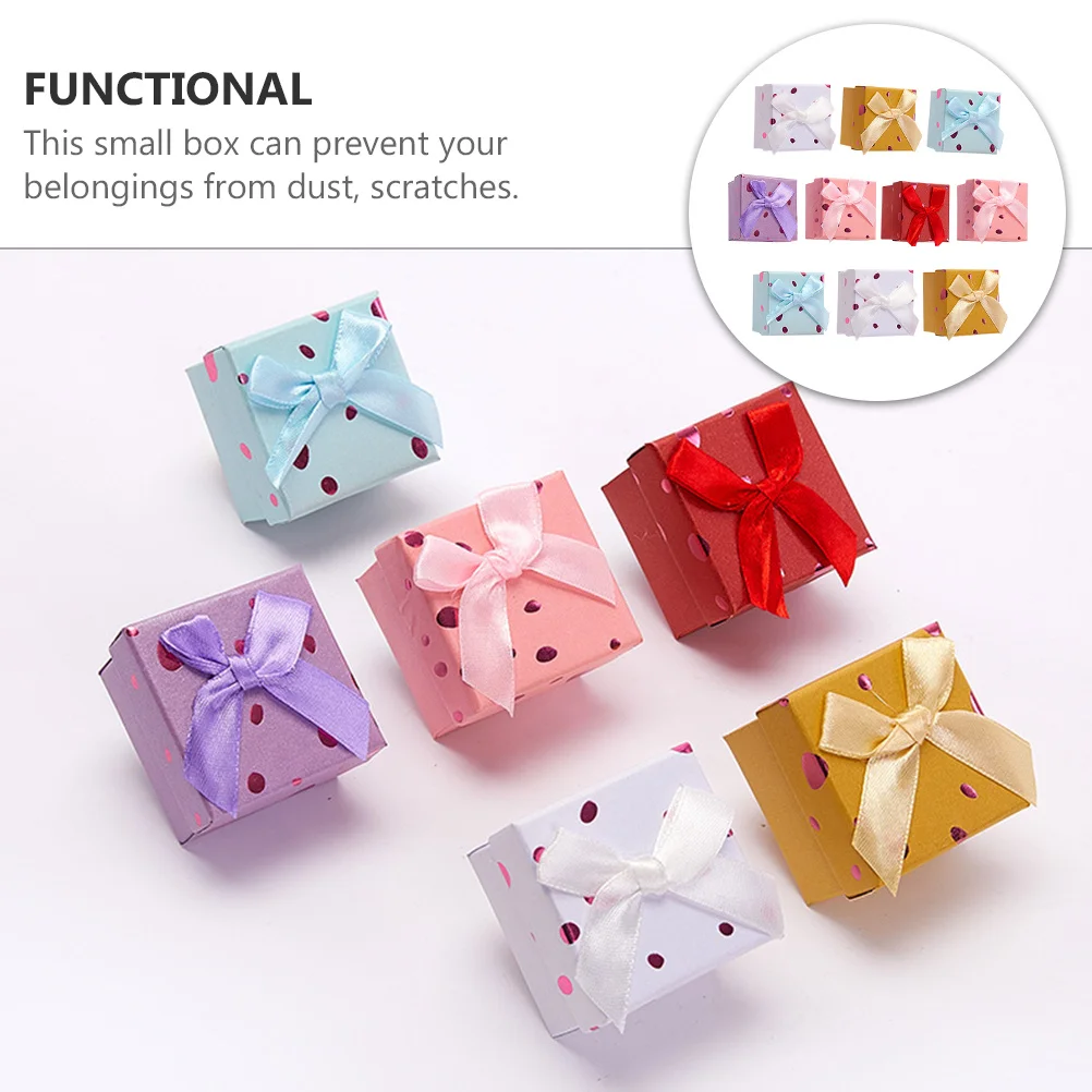 

10 шт., подарочные коробки для ювелирных изделий, декоративные маленькие футляры для хранения с бантом для колец, серег, держатель для подарков, органайзер, подарочная коробка с бантом