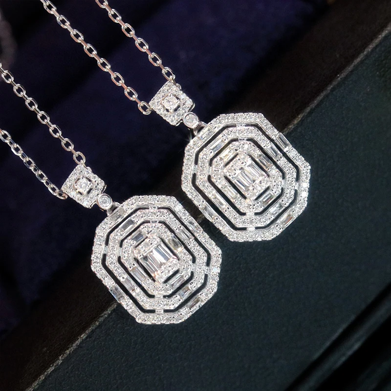 Aazuo Luxury Jewelry Set 18K Orignal White Gold Natrual Diamond 0.40ct Square Necklace Gifted For Women Senior Banquet Party