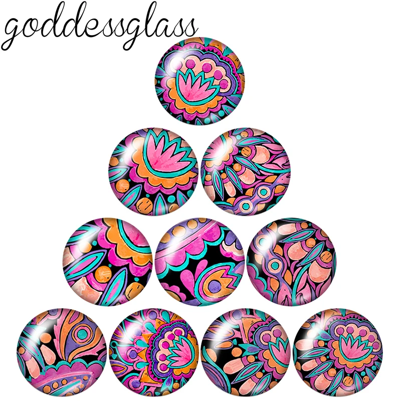 New Pink Flowers Leaves Patterns 10pcs 12mm/18mm/20mm/25mm Round photo glass cabochon flat back Necklace Making findings