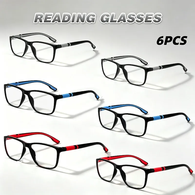 6 Pairs of Square Reading Glasses, Available in Various Colors Men'S And Women'S Reading Glasses Suitable for Narrow Face Shapes