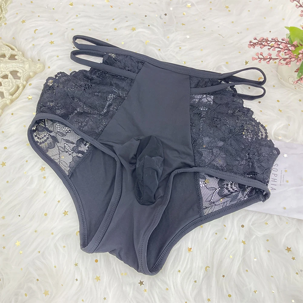 Calzoncillos de encaje transparente para hombre, ropa interior Sexy, bragas Sissy, manga de pene, Bikini, lencería transparente, A50