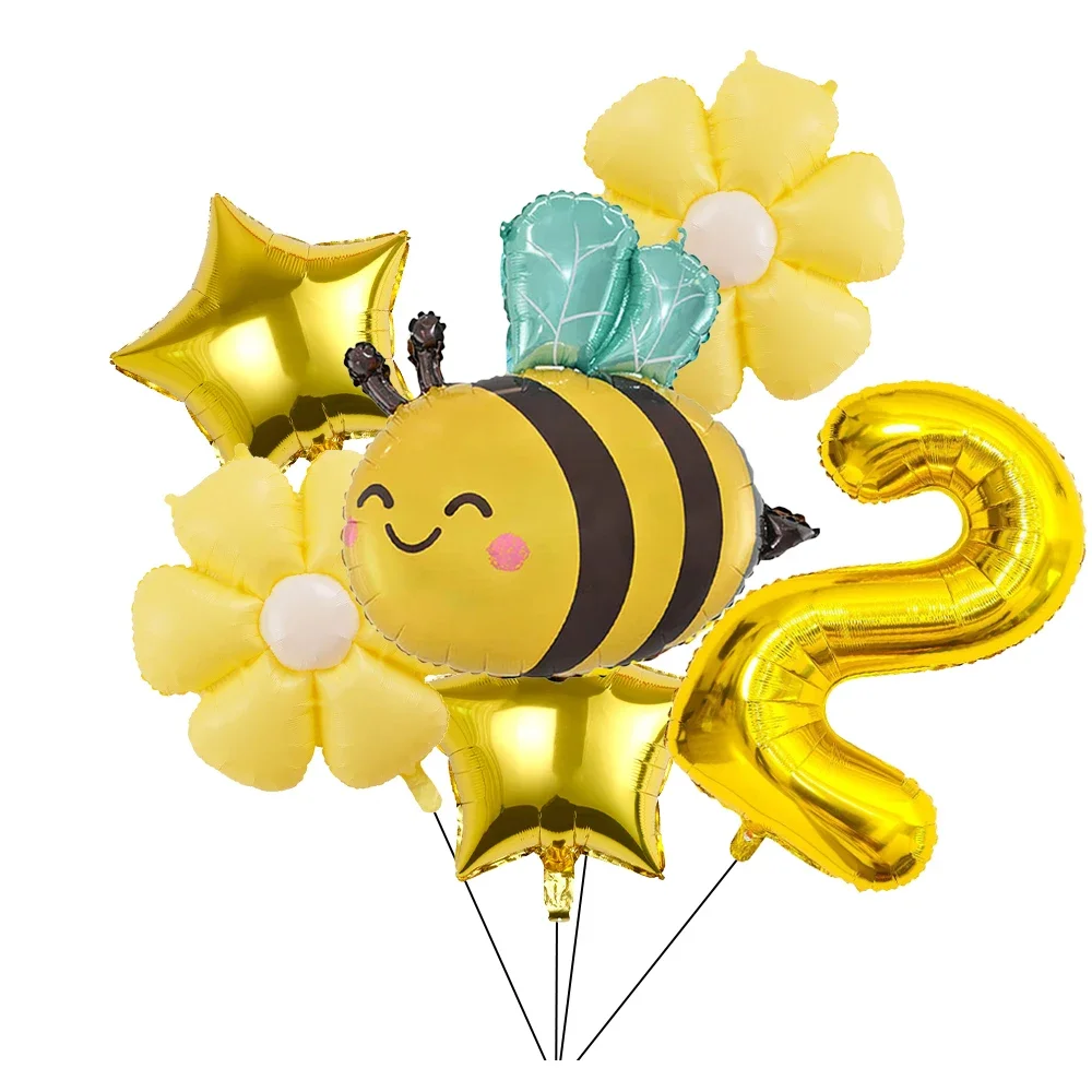 6 Stück Biene Gänseblümchen Golden 32 Zoll Zahl Aluminiumfolie Ballons Set Gänseblümchen Blumenballon für Bienenthema Geburtstag Babyparty Zubehör – Detail 3