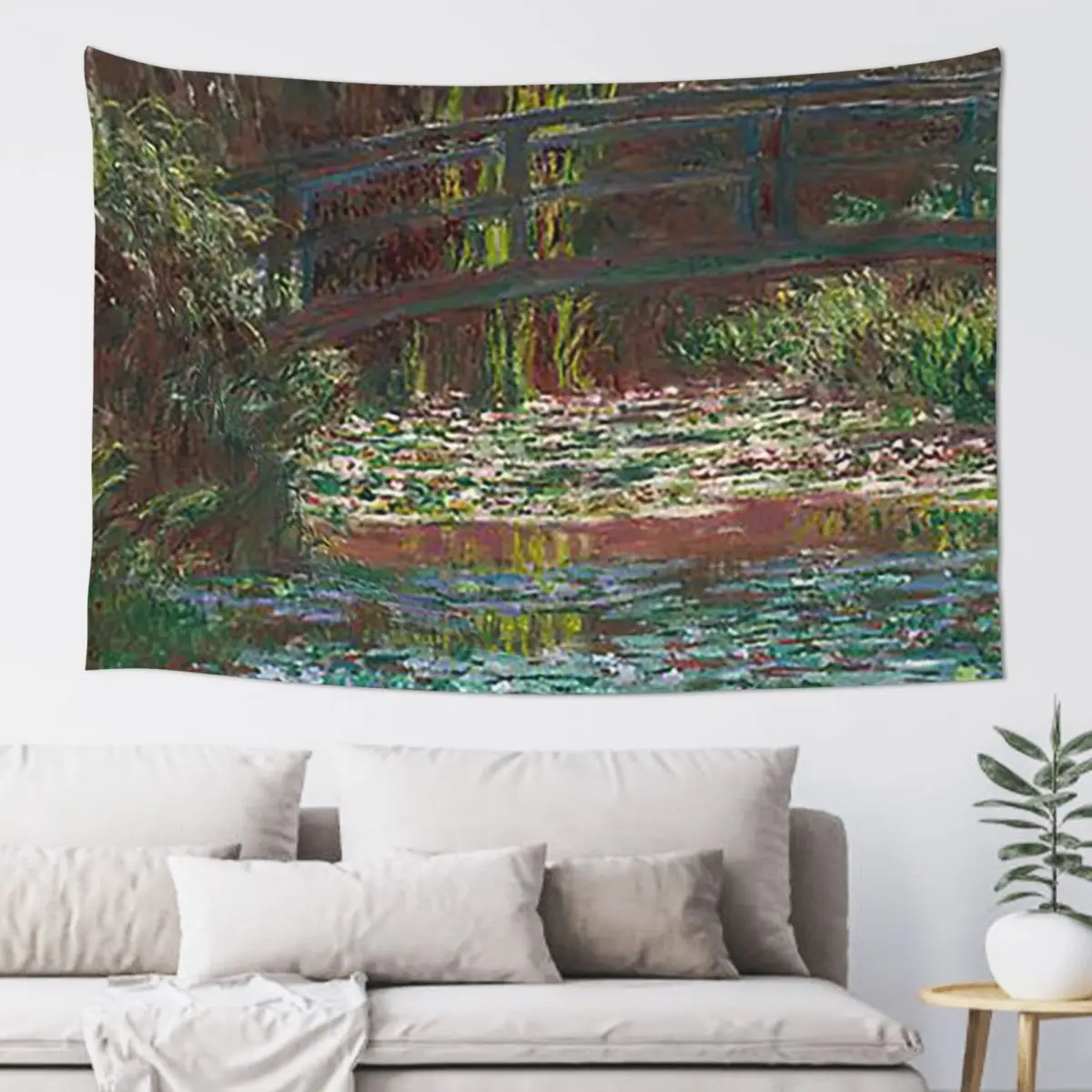 Claude Monet - Water Lily Pond Tapestry Hippie Wall Hanging Aesthetic Home Decor Tapestries for Living Room Bedroom Dorm Room