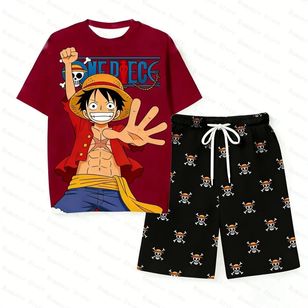

One Piece Luffy Set Kids Anime Skull Character Soft Short Sleeve T-Shirt and Shorts for Men Woman Summer Set