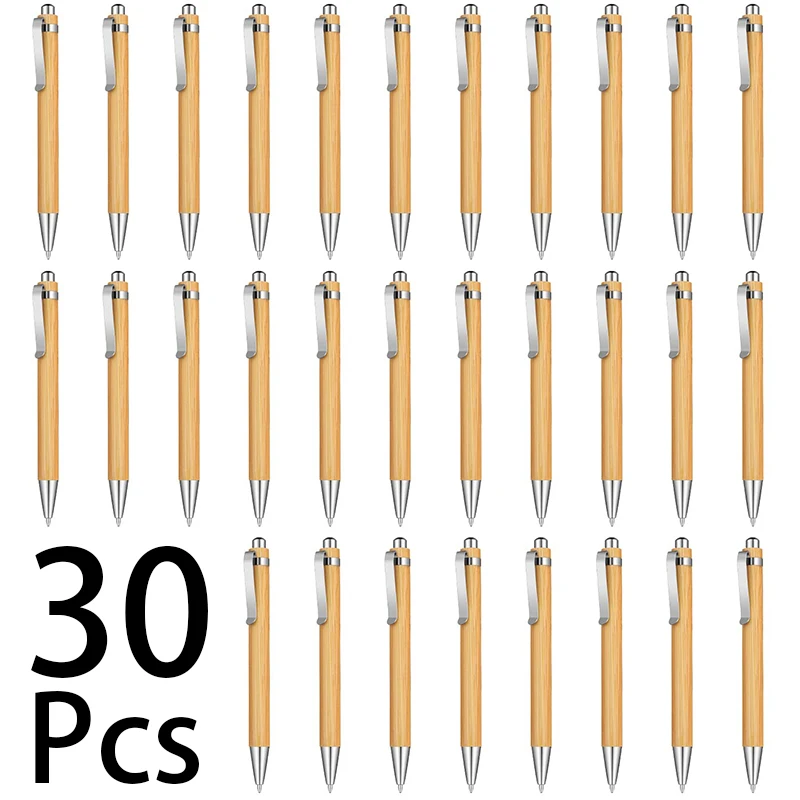 Canetas Esferográficas Bamboo Retráteis, Canetas de Escrita Suave, Canetas de Secagem Rápida, Material de Escritório Escolar, 1,0mm, 30Pcs