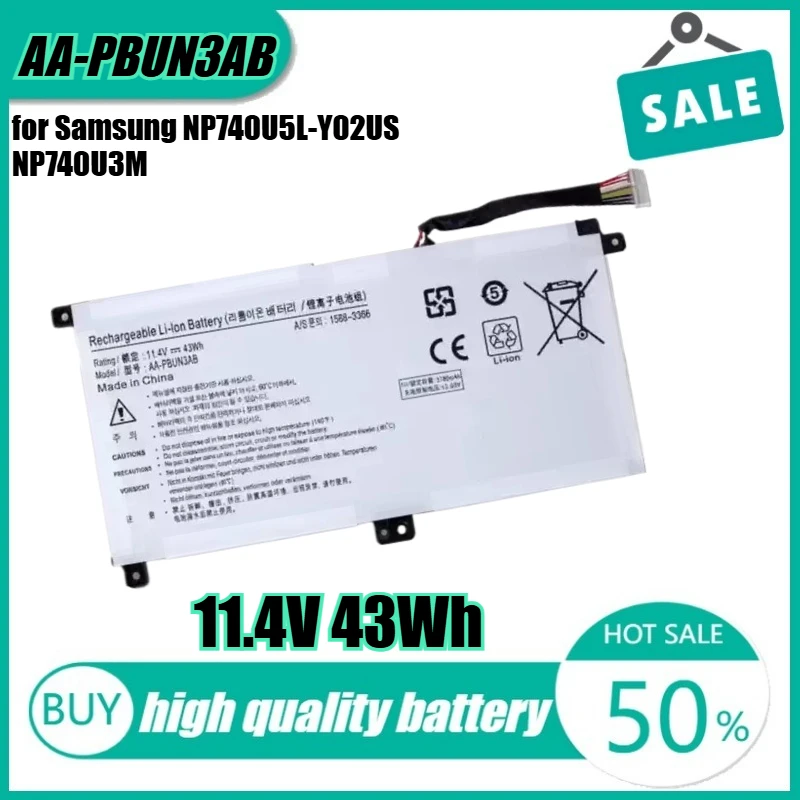 

11.4V 43Wh AA-PBUN3AB Laptop Battery for Samsung NP740U5L-Y02US NP740U3M NP730QAA NP300E5K-U03