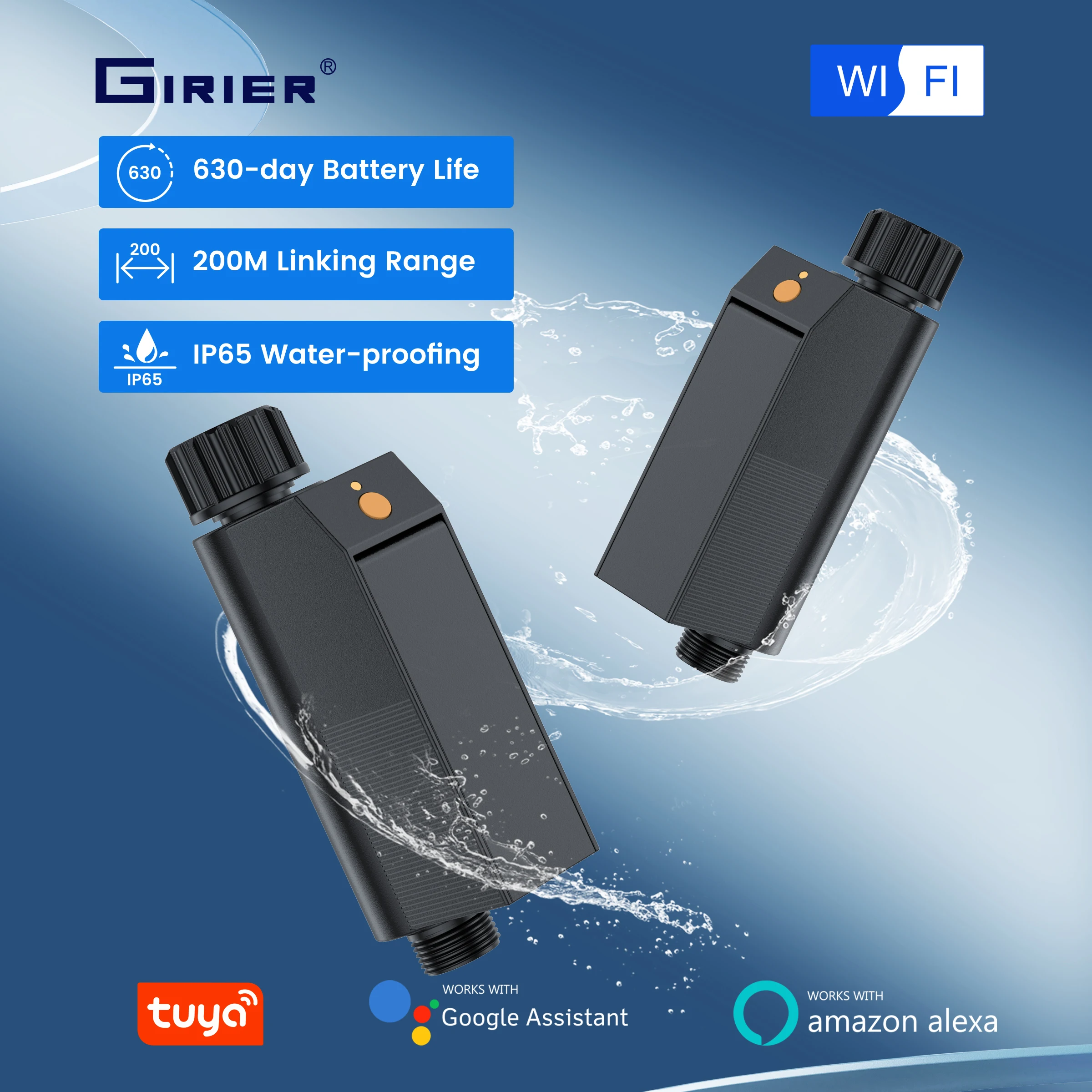 GIRIER Tuya WiFi Water Timer No Hub Required Smart Sprinkler Timer for Garden Hose Drip Irrigation System 2-Year Battery Life