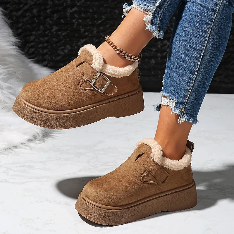 الخريف الشتاء سميكة وحيد أفخم الثلوج أحذية النساء مريح الدافئة الصوف بطانة حذاء من الجلد امرأة مكافحة زلة منصة أحذية قطنية Mujer #5