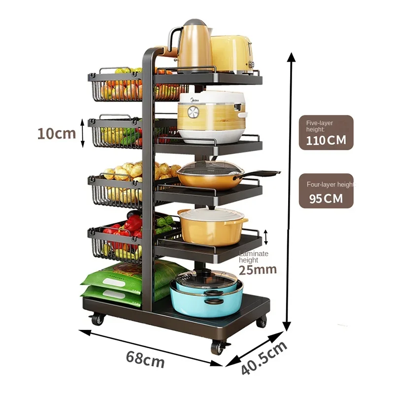 Movable Plate RackFloor-to-ceiling Multi-layer Dish RackAdjustable Vegetable StorageMultifunctional Kitchen Items Organizer