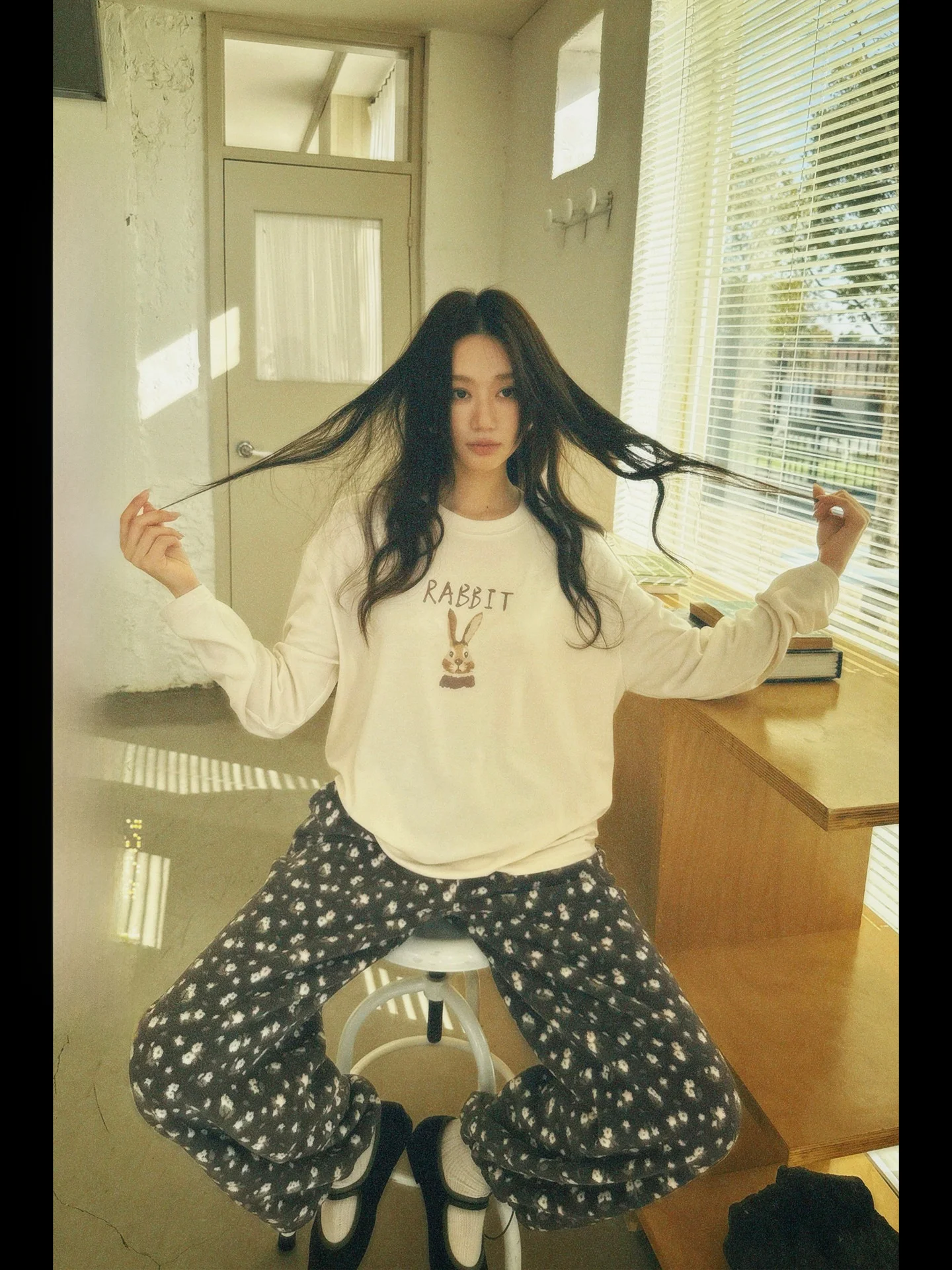 

Camelux Lazy Girl Set Cozy Floral Print Fce T-irt And Pants Korean Sle Long Sve round Ne Casual Faion Ensemble