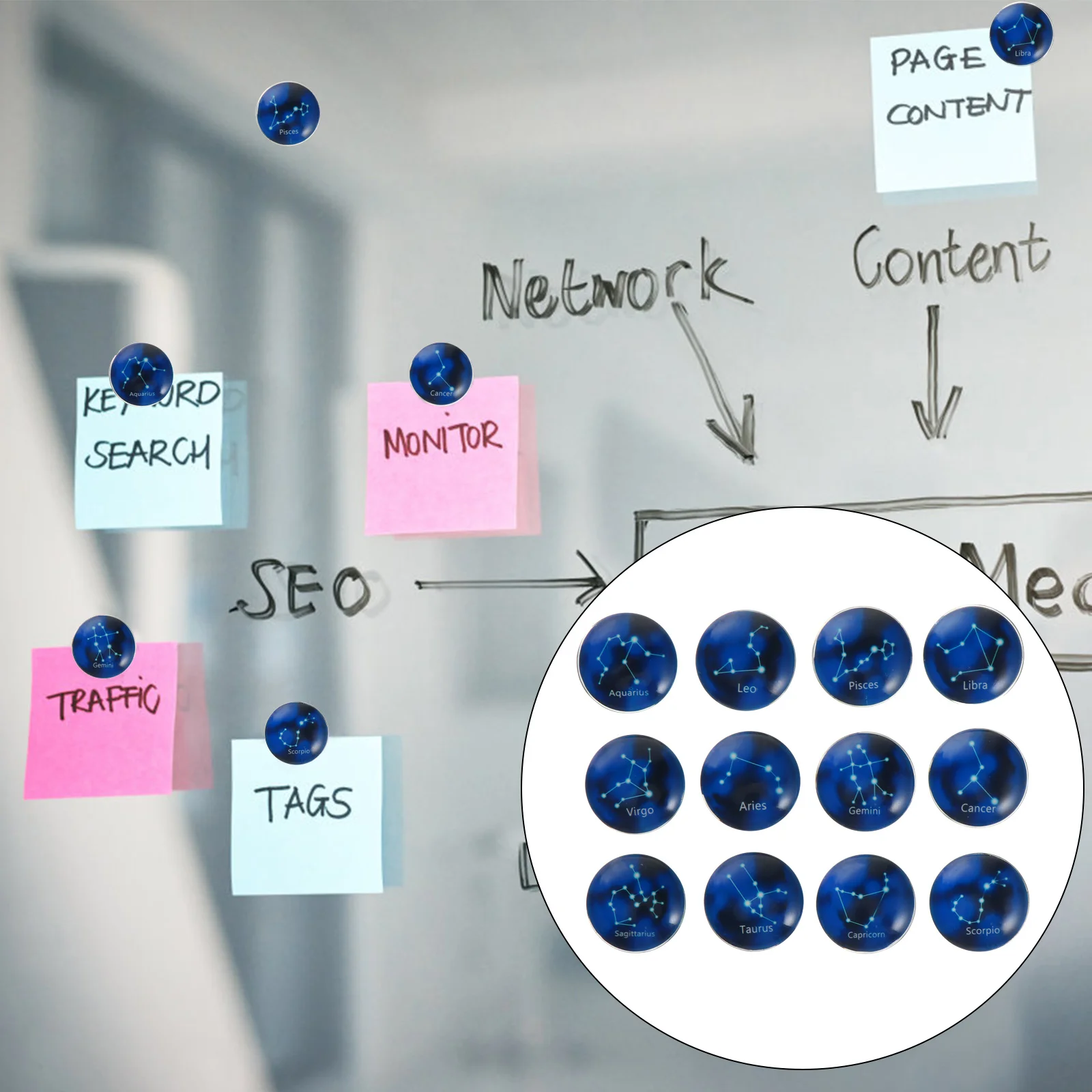 

12Pcs Constellation Fridge Magnets Eye-Catching Magnetic Stickers for Refrigerator Whiteboard Cabinet Home Decor Gifts